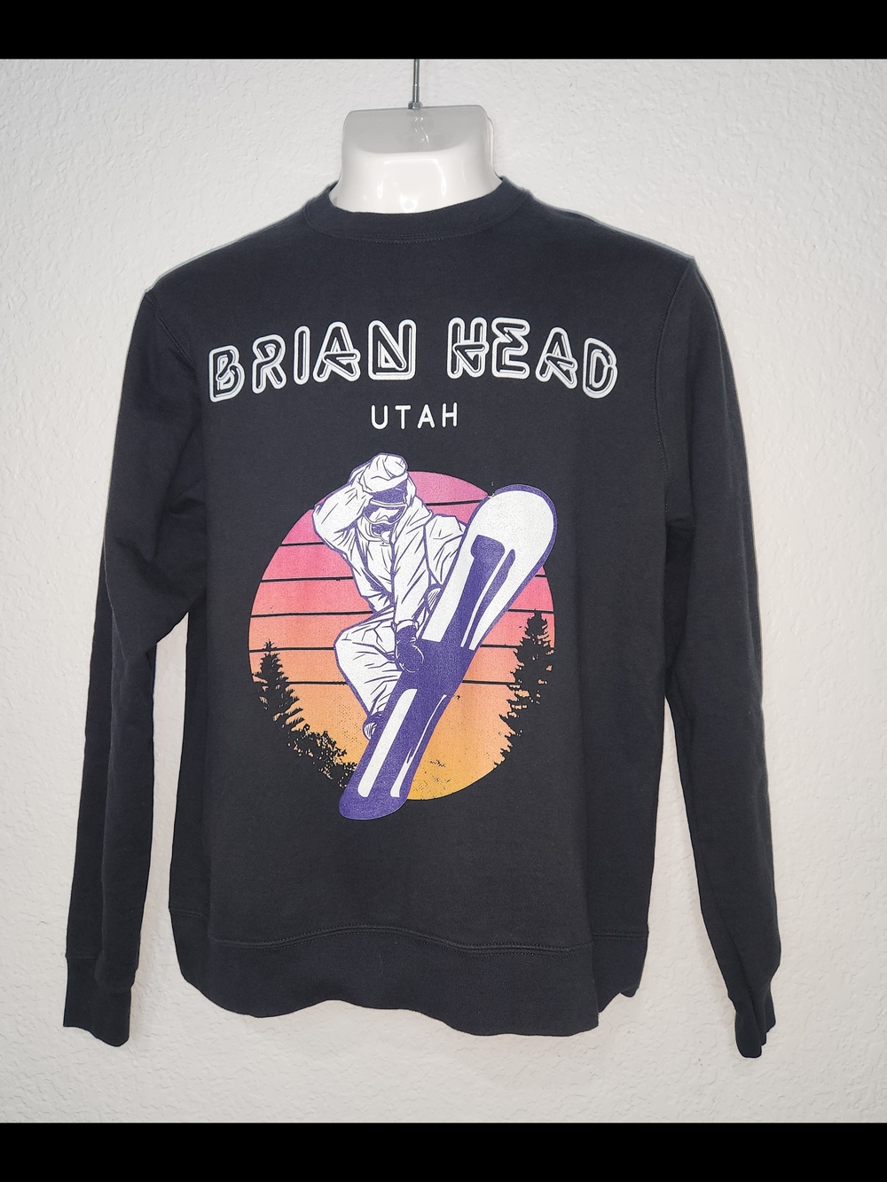BRIAN HEAD Port and Company Black Utah Snowboard Crewneck